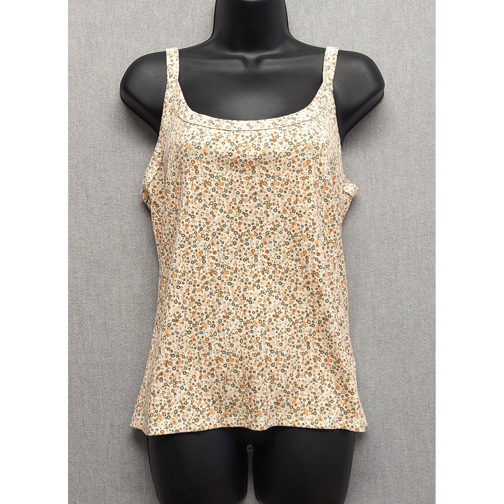Womens Ditsy Floral Cami XL Cream Cottagecore Ribbed Boho Tank Prairie Farmcore